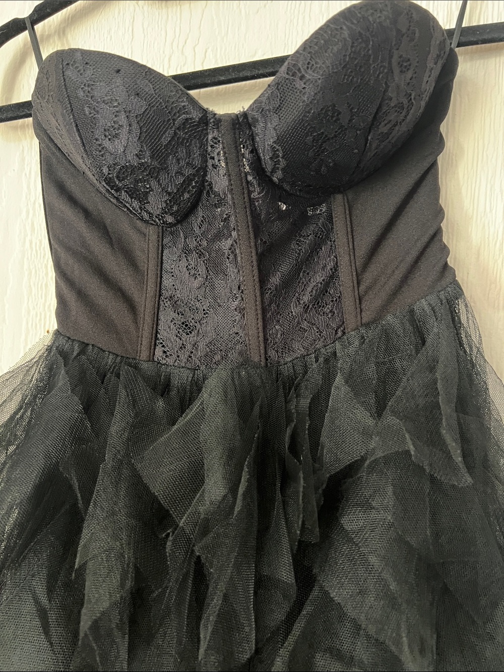 Strapless Black Lace Bustier Tulle Dress Size Small